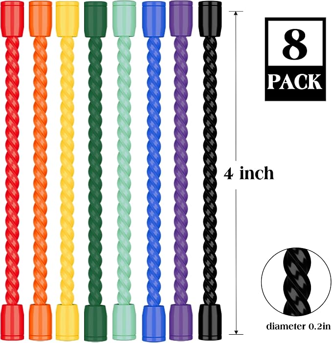 8PCS 4-Inch Silicone Cable Ties, Bendable Rubber Twist Ties, Reusable Twist Ties for Cords, gear ties for Organizing, Bundling (Multicolor)