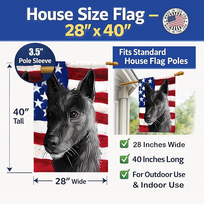 Caroline's Treasures CK6701CHF Seskar Seal Dog American Flag House Flag Large Porch Sleeve Pole Decorative Outside Yard Banner Artwork Wall Hanging, Polyester, House Size, Multicolor