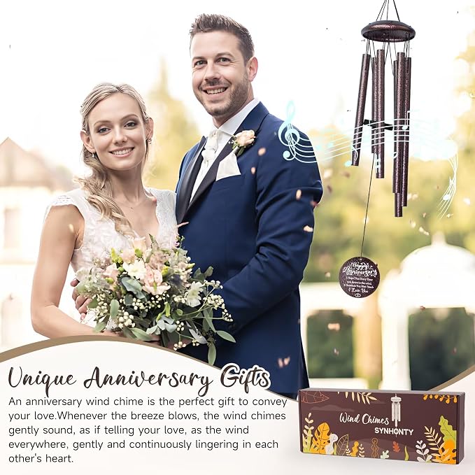 Anniversary Wind Chimes Gifts for Men Women, Happy Anniversary Decorations, 25" Wind Chimes Romantic Gift for Couple, Parents, Wife, Husband, Friends (Mr & Mrs