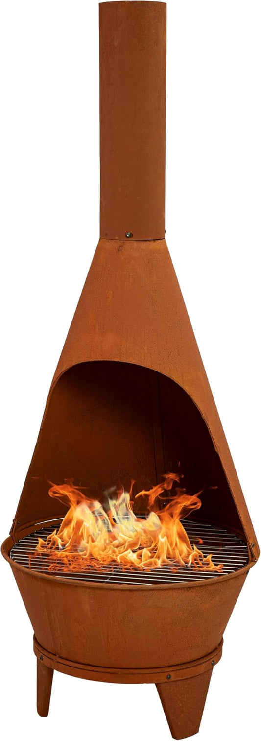Sunnydaze Large Chiminea Outdoor Fireplace - Outdoor Wood-Burning Fireplace - Chimney Fire Pit with Grill Grate - Rustic - 58" H