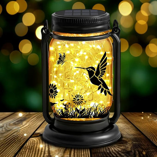 YJFWAL Hummingbird Solar Lanterns Outdoor Waterproof - Mothers Day Gifts for Women Mom Grandma Birthday, Mason Jar Garden Lights for Patio, Yard, Porch, Balcony, Garden Decor