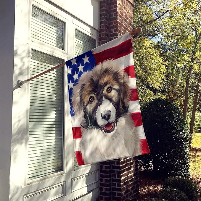 Caroline's Treasures CK6478CHF Carpathian Shepherd Dog American Flag House Flag Large Porch Sleeve Pole Decorative Outside Yard Banner Artwork Wall Hanging, Polyester, House Size, Multicolor