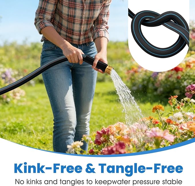 50FT Non-Expanding Garden Hose, Ultra-Lightweight Water Hose, Kink-Free, Burst-Resistant, Durable & Flexible Hose, All-Weather Outdoor Hose for Lawn & Garden, Car Washing