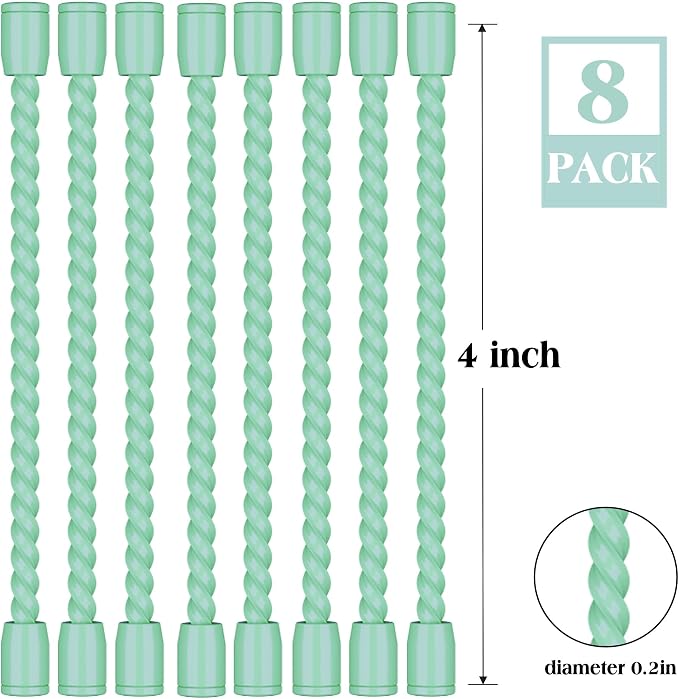 8PCS 4-Inch Silicone Cable Ties, Bendable Rubber Twist Ties, Reusable Twist Ties for Cords, gear ties for Organizing, Bundling (Mint Green)