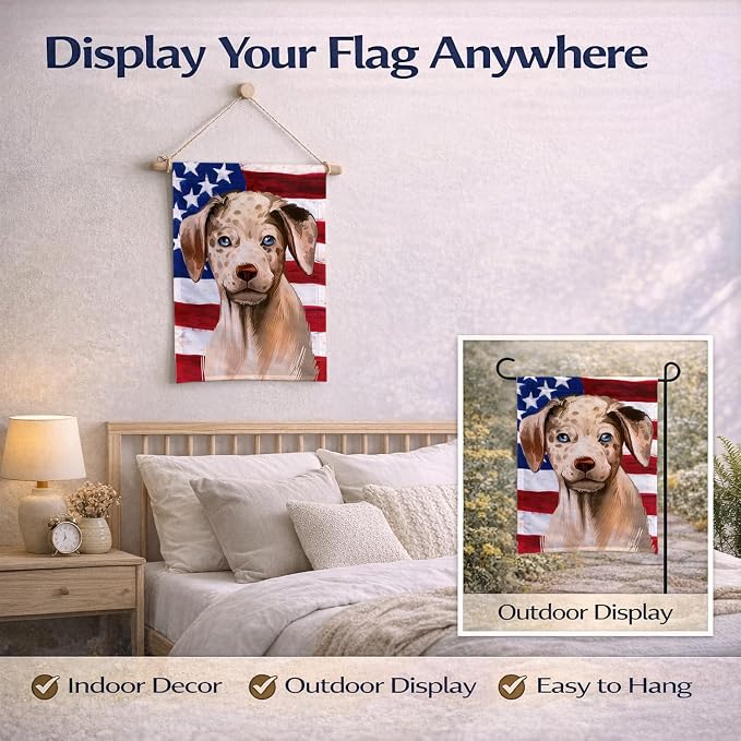 Caroline's Treasures CK6479GF Catahoula Leopard Dog American Flag Garden Flag Mailbox Flag Decorative Yard Flag Banner Outside Patio Artwork Yard Flower Beds, Garden Size, Multicolor