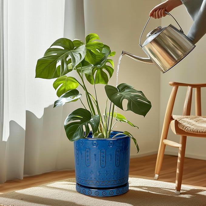 Eightpot Plant Pot Saucer - 11.4 Inch Plant Saucer for Outdoors Ceramic Plant Tray for Indoors No Holes Large Plant Drip Trays Round Flower Pot Saucer Plant Dishes to Catch Water Blue
