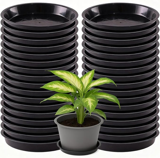 30 Pack Plant Saucer 12 Inches Plant Trays for Pots Plastic Round Drip Trays Flower Pot Saucers Black Planter Water Tray Plant Drainage Tray, Black
