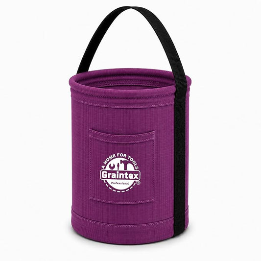 Graintex Canvas Utility Bucket 9.5"x14", Round Tool Bucket, Reinforced Base & Carry Handle, Ripstop Canvas, Ideal Multi-Purpose Bag for Jobsite, Gardening, Home Use, Tool Storage - Purple