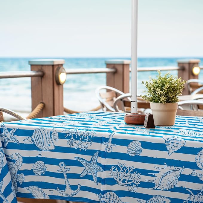 Outdoor Tablecloth with Umbrella Hole Umbrella Tablecloth Patio Tablecloths with Zipper for Courtyards, Terraces, and Beaches 60 x 84 in