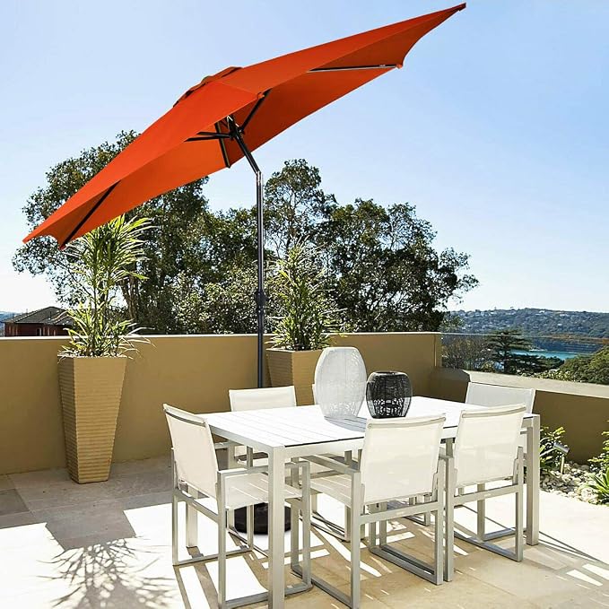 Giantex 10ft Outdoor Patio Umbrella, Market Table Umbrella w/Tilt Adjustment and Crank, 180G Polyester, Garden Canopy for Deck Backyard Pool Indoor Outdoor (Orange)