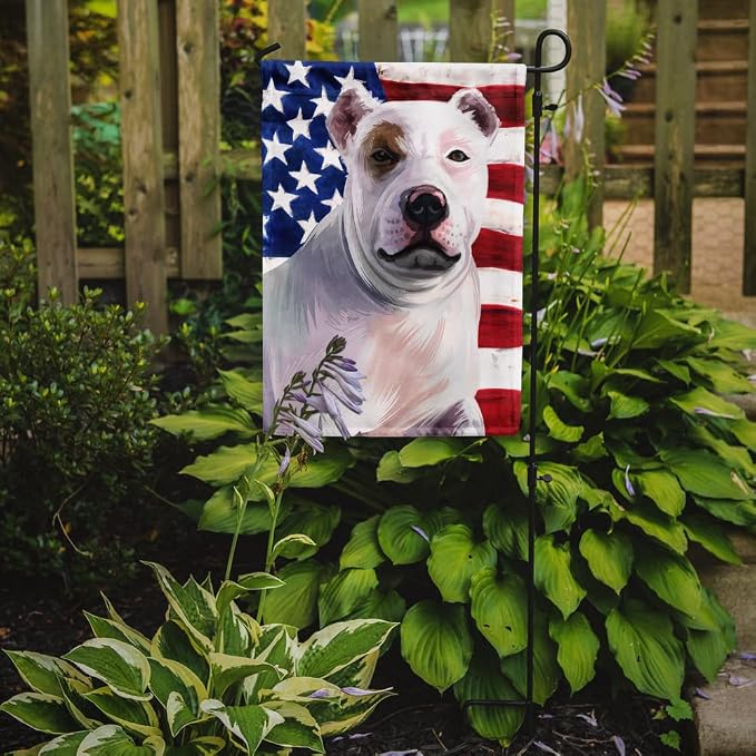 Caroline's Treasures CK6470GF Bully Kutta Dog American Flag Garden Flag Mailbox Flag Decorative Yard Flag Banner Outside Patio Artwork Yard Flower Beds, Garden Size, Multicolor