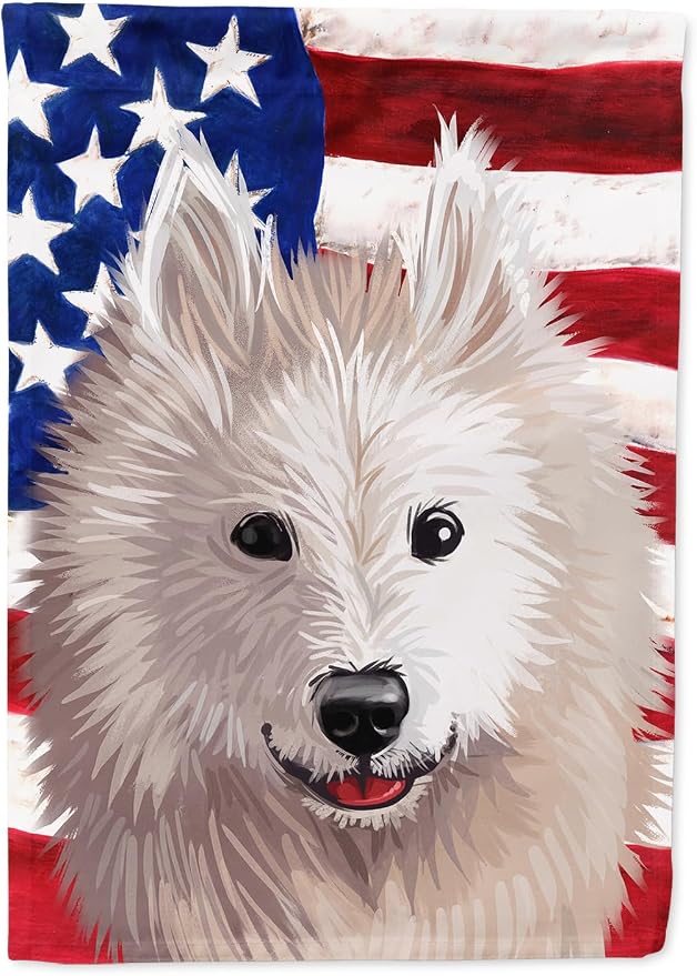 Caroline's Treasures CK6687CHF Samoyed Dog American Flag House Flag Large Porch Sleeve Pole Decorative Outside Yard Banner Artwork Wall Hanging, Polyester, House Size, Multicolor