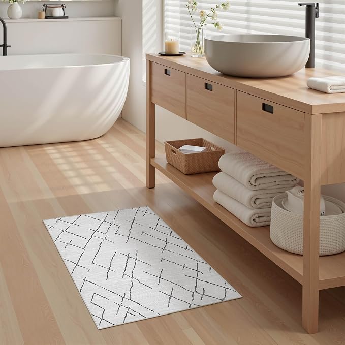 kakania Washable 2x3 Area Rug for Entryway: Boho Geometry Home Decor Rug | Soft Stain Resistant, Low-Pile, Non-Slip, Pet & Kid Friendly, Thin Carpet for Hallway/Kitchen/Bathroom - Light Grey