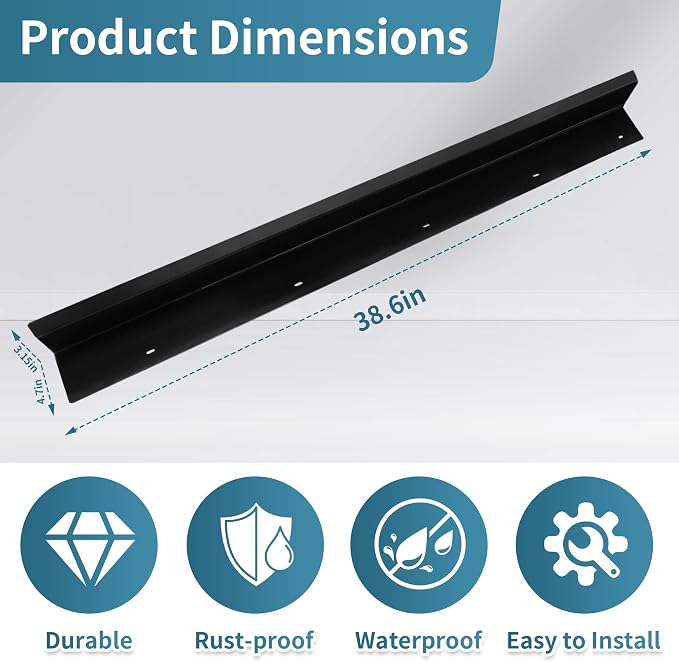 2 pcs Rain Diverter for Roof, 39 Inch Powder Coated Roof Rain Diverter with Nails, Rainwater Splash Guard for Shingle Roofs, Doorways, Windows, Chimneys and Roof Vents, Weatherproof Protection