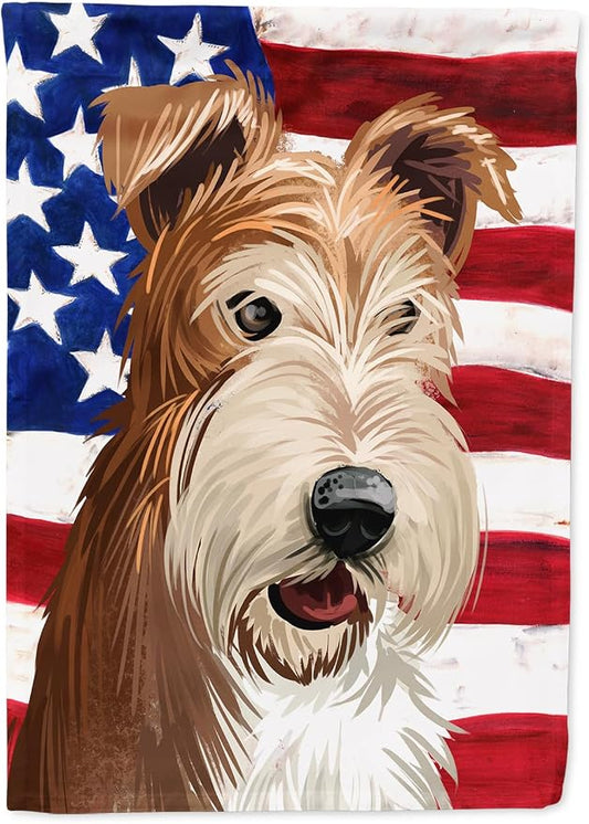 Caroline's Treasures CK6527CHF Fox Terrier Wire Dog American Flag House Flag Large Porch Sleeve Pole Decorative Outside Yard Banner Artwork Wall Hanging, Polyester, House Size, Multicolor