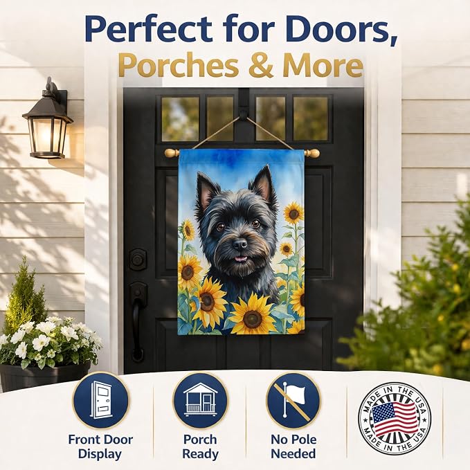 Caroline's Treasures DAC6043CHF Cairn Terrier in Sunflowers House Flag Large Porch Sleeve Pole Decorative Outside Yard Banner Artwork Wall Hanging, Polyester, House Size, Multicolor