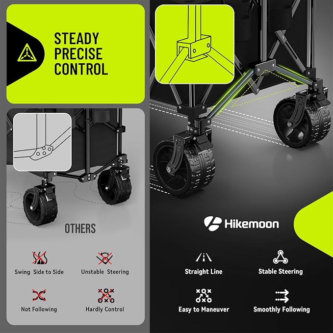 Hikemoon 400L Ultra Large Collapsible Wagon with Big Wheels - Black | Extra Long, Wagons Carts Foldable, Heavy Duty, Utility Folding Cart, All-Terrain, Beach, Camping, Grocery, Sports, Garden