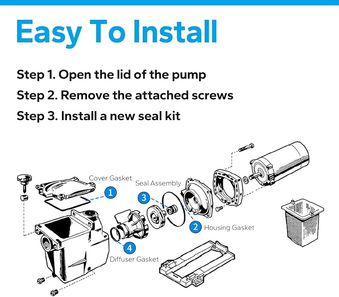 SPX1600TRA Super Pump Seal Kit Replacement for Hayward Pool Pump Go Kit 3 | Pool Pump Gasket Seal O-Ring Repair Kit fits for Hayward Parts SP1600, SP2600 in Regular, X, VSP Models