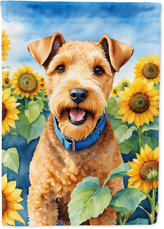 Caroline's Treasures DAC6114CHF Lakeland Terrier in Sunflowers House Flag Large Porch Sleeve Pole Decorative Outside Yard Banner Artwork Wall Hanging, Polyester, House Size, Multicolor