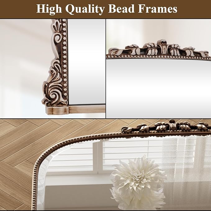 24"×32" Silver Arched Wall Mirror with Vintage Carving | Bathroom Vanity Makeup Mirror, as Wall Decor Hanging Leaning for Fireplace Mantle, Living Room, Bedroom, Vanity Area