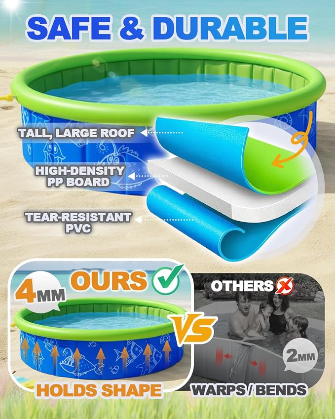 2026 Updated Foldable Kiddie Pool with Canopy and 20 Ocean Balls: 47in for Baby Toddler Kids- Summer Water Play Pool with Sprinkler and Shade - Portable for Outdoor Backyard Beach