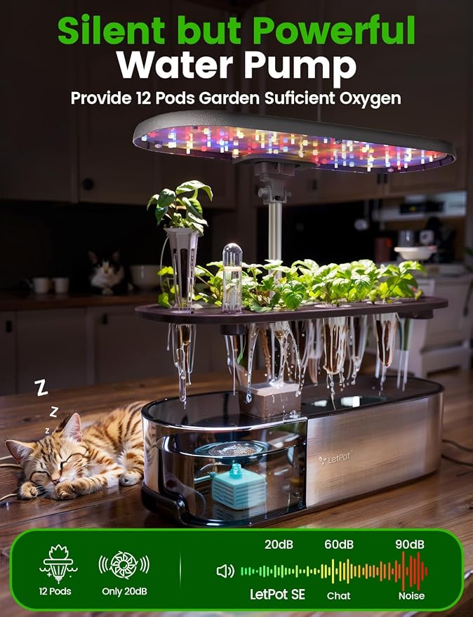 LETPOT LPH-SE Hydroponics Growing System, 12 Pods Smart Herb Garden Kit Indoor, Indoor Garden, APP & WiFi Controlled, with 24W Growing LED, 5.5L Water Tank, Pump System, Automatic Timer | APP & WiFi Controlled, 24W Growing LED, 5.5L Water Tank, Pump Sy...