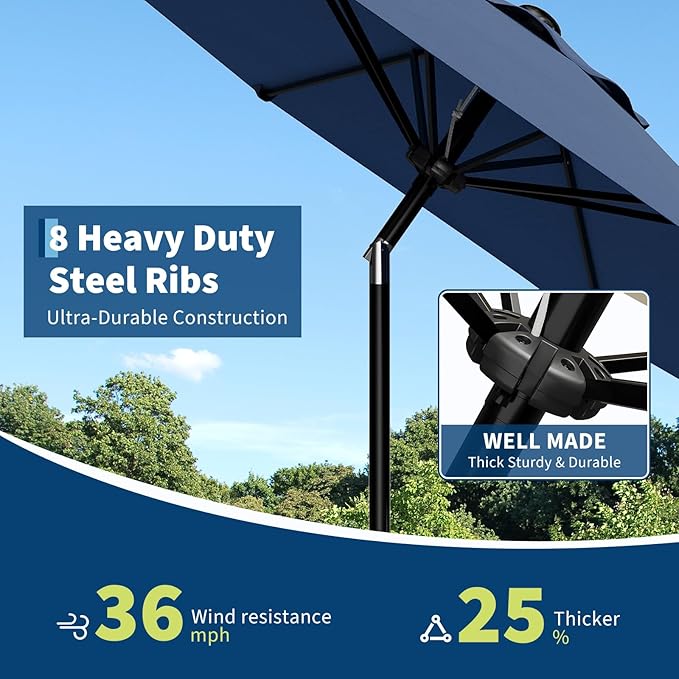 Garveelife 9FT Umbrella Outdoor Patio, Table Umbrella with Push Button Tilt and Crank, 8 Sturdy Ribs Waterproof UV Protection for Garden, Pool, Backyard, Deck, Market