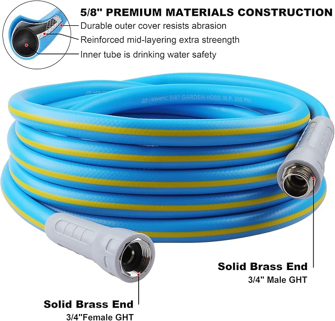 HQMPC Hose Garden Hose With 5/8 in. x 30 ft. Water Hose Fow Garden Lawn Watering Heavy Duty Durable Material Water Hose with Solid Fittings (BLUE)