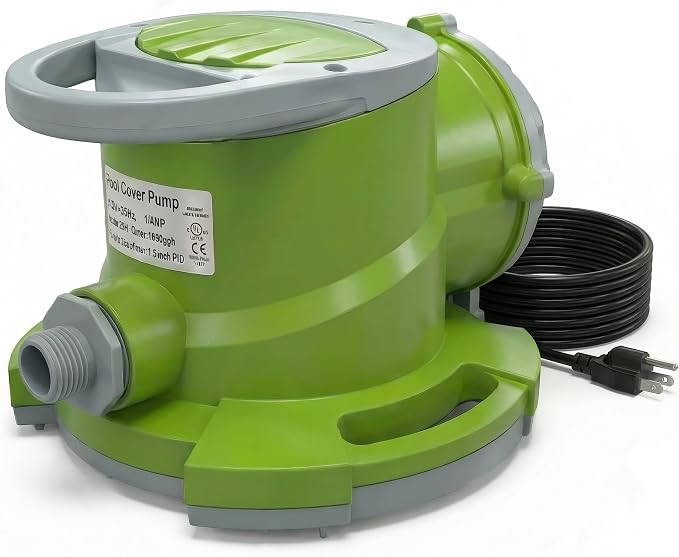 1/4 HP Automatic Swimming Pool Cover Pump, Submersible Sump Pump | 1800 GPH 25FT Head Submersible Sump Pump with 3/4” Check Valve Adapter, Automatic On/Off Water Removal for Pool, Basement