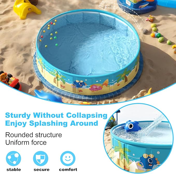 Large Foldable Kids Pool, Hard Plastic Collapsible Deep Kiddie Pool, Small Pools for Swimming, Backyard Dog Pool (JellieMons 78.7"x17.7")