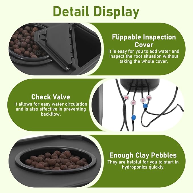 DWC Hydroponics Grow System 7.13 Gal Deep Water Culture Kit Auto Irrigation Sets w/8W 110V Air Pump, Two 12inch Bucket, Flippable Inspection Cover & Check Valve for Urban Farmer (2 Buckets+7.13 Gal)