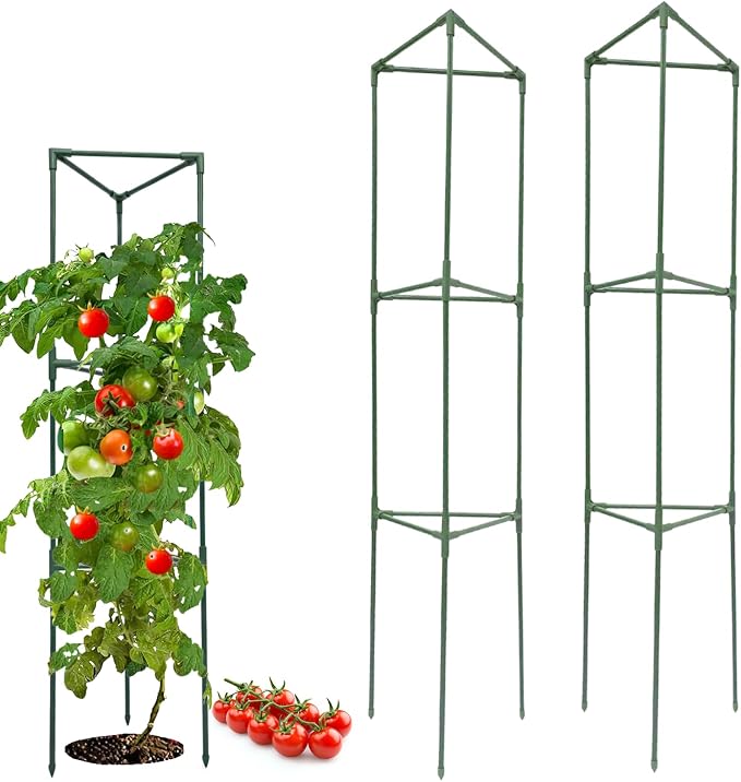Tomato Cages for Garden&Pots, 2 Pack 50" Plant Support Trellis for Tomatoes, Cucumbers, Beans | Heavy-Duty Steel with Rust-Proof Coating | Garden Stakes for Outdoor Indoor Plants