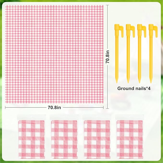 4 Pcs Disposable Outdoor Picnic Blankets 70.9''x70.9'' Portable Pocket Blanket Foldable Waterproof Picnic Mats Sandproof Beach Blanket with Ground Spikes for Beach Travel Hiking Camping