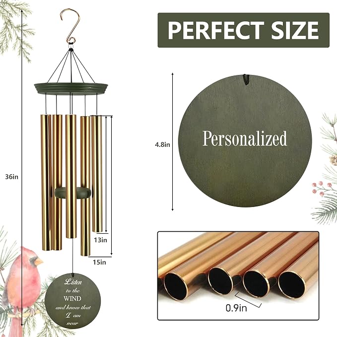 ASTARIN Memorial 36" Wind Chimes, Personalized Name Sympathy Wind Chime, in Memory of Loss Mom Loved One, Large Deep Tone Bereavement Windchimes, Listen to the Wind(Produced in Texas)