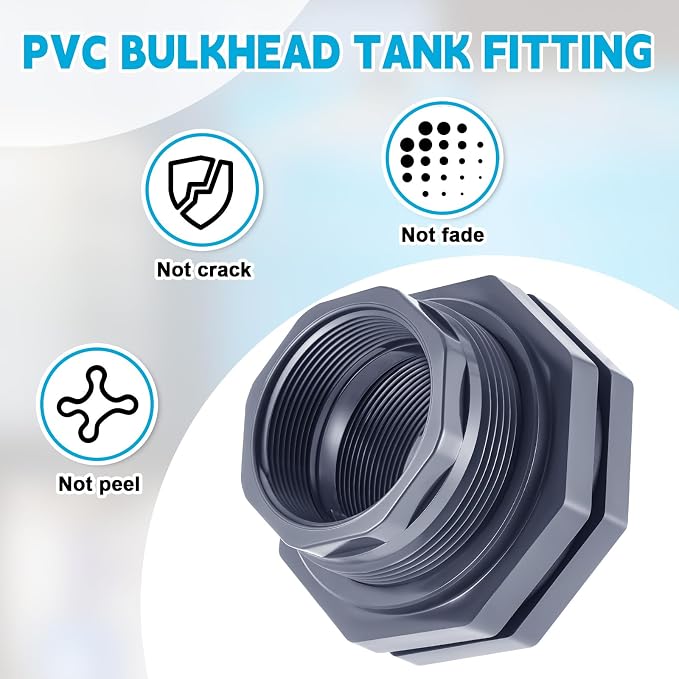 2 Pcs 3 Inch Bulkhead Fitting PVC Water Tank Connector Plumbing Pipe Threaded Bulkhead Fitting NPT for Rain Barrels, Water Tanks, Aquariums, Tubs, Pools