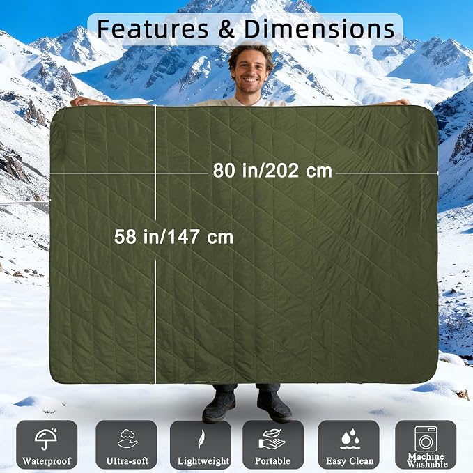 Large Waterproof Outdoor Camping Blanket 80 x 58 inch | Fleece Picnic Blankets Windproof Travel Stadium Blanket for Beaches Pets Car Camp Picnic Mat for Both Cold & Warm Weather
