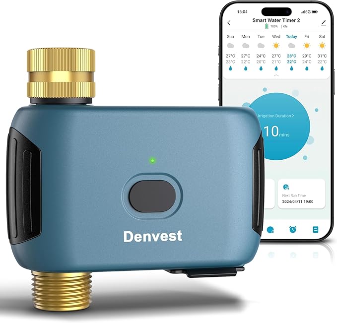 WiFi Water Timer with Brass Inlet & Outlet, 1 Zone Smart Sprinkler Timer for Garden Hose Faucet, Hose Timers with WiFi Hub, Up to 20 Watering Plans, APP & Voice Control, Compatible with Alexa