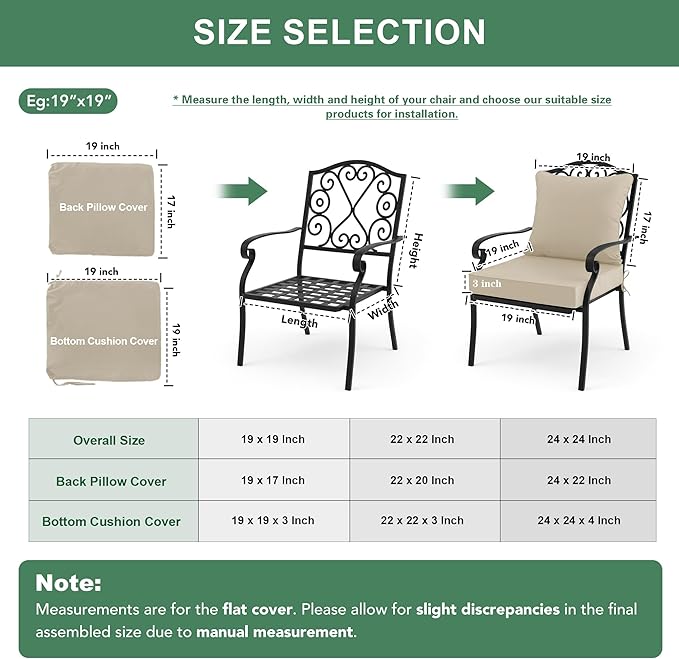 Summsun Patio Chair Cushions 22 x 22 Inch, Water Resistant Backrest Pillow and Seat Cushion Set for Outdoor Furniture, Sectional Sofa Cushion Replacments, Cream, 1 Set