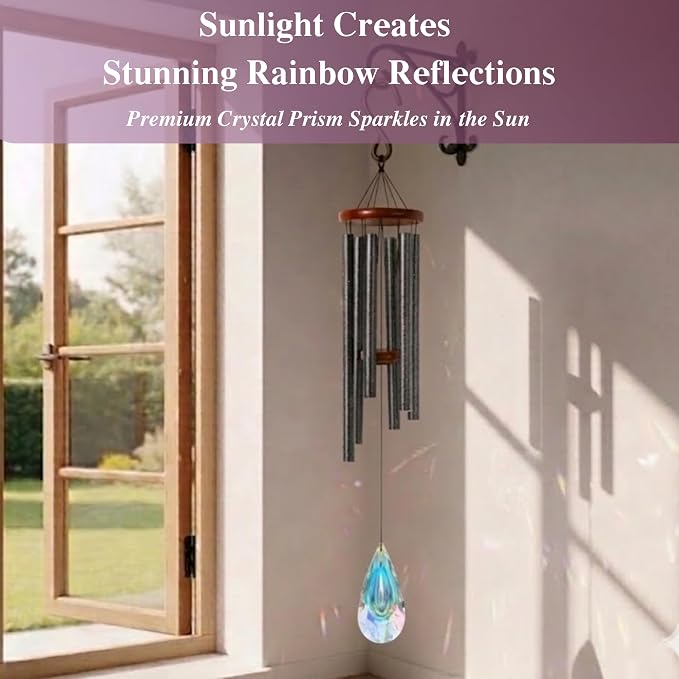 2in1 Design Luxury Beautiful Wind Chimes & Suncatcher, Deep Tone Wind Chime with Sun Catcher Prism for Window Patio Decor Crystal Wind Chimes for Outside Garden Gifts Women Gifts Unisex