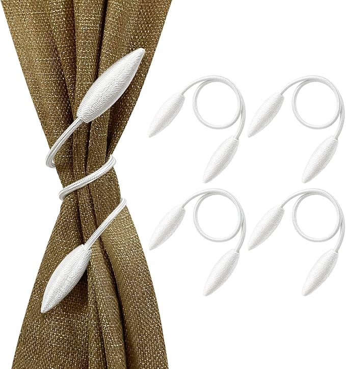 Valea Home 4 Pieces Curtain Tiebacks Clips Creative Window Drape Twist Tie Backs European Style Custom Made Curtain Holders Decorative Draperies Holdbacks, White
