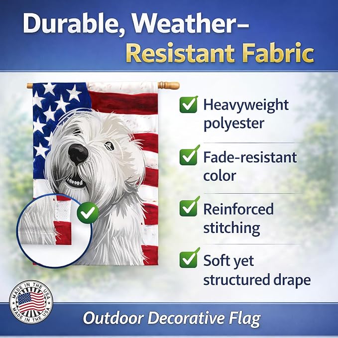 Caroline's Treasures CK6697CHF Sealyham Terrier American Flag House Flag Large Porch Sleeve Pole Decorative Outside Yard Banner Artwork Wall Hanging, Polyester, House Size, Multicolor