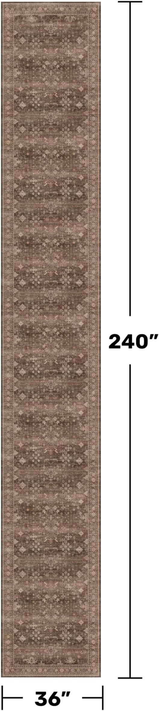 Brown Washable 3x20 Extra Long Hallway Runner Rug, Neutral Boho Large Kitchen Floor Rug Indoor, Non-Slip Stain & Fade Resistant, Vintage Dark Earthy Taupe Floral Décor (3x20 Brown)