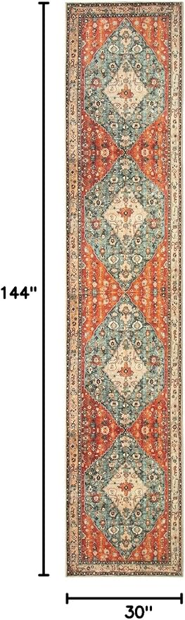 Lahome Felice Boho Tribal Runner Rugs with Rubber Backing, 2'6"x12' Long Hallway Runner Rug Washable Kitchen Rug Runner, Soft Non Slip Indoor Stair Carpet Runner for Bathroom Bedroom Hardwood Floors