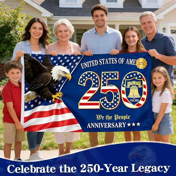 250th Anniversary Flag 3x5 FT Double Sided, 3-Layer Heavy Duty USA Semiquincentennial 1776-2026 Flag, Patriotic United States Flags for Outside, Home Yard Decor (Eagle & Bell)