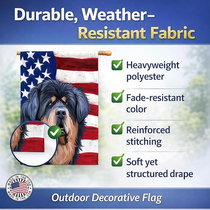 Caroline's Treasures CK6739CHF Tibetan Mastiff American Flag House Flag Large Porch Sleeve Pole Decorative Outside Yard Banner Artwork Wall Hanging, Polyester, House Size, Multicolor