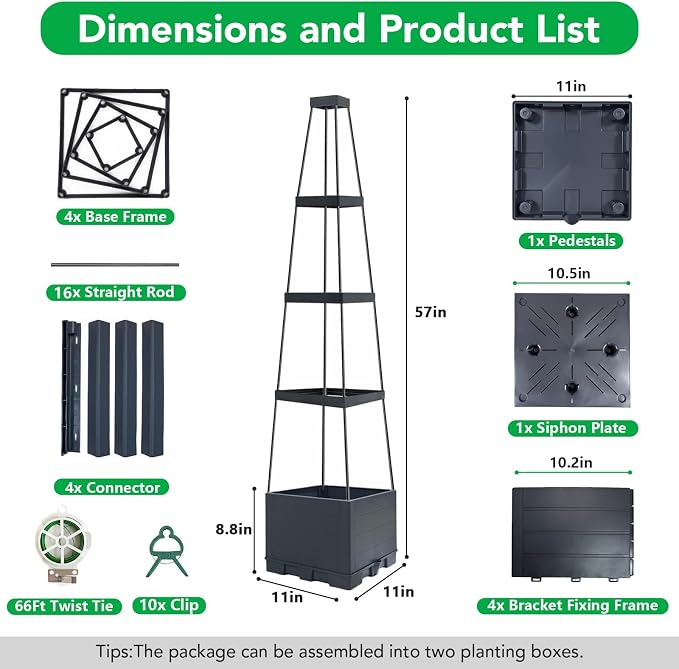 2 Pack Raised Garden Bed Planter Box with Trellis, 57" Self-Watering Tomato Planter with Trellis, Tomato Cage Plant Support for Climbing Plants Vegetable Vine Flowers Patio Outdoor Indoor