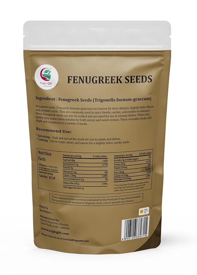 Fenugreek Seeds 1 LB, 100% Pure & Natural, Perfect for Cooking, Herbal Uses & Overall Wellness, Resealable Bag for Freshness - By Yogi’s Gift®