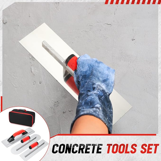 MorningRo 4 Pcs Concrete Hand Tools Set Includes Cement Magnesium Hand Float 16'' x 3-1/8'' Stainless Steel Pool Trowel 16'' x 4' Finishing Trowel 14'' x 4'' and Tool Bag