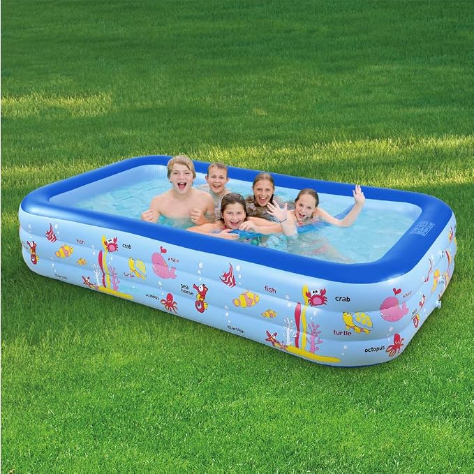 Inflatable Swimming Pool, Family Kiddie Pool, 117" x 66" x 21" Full-Sized Inflatable Pool for Kids and Adults, Blow Up Lounge Pool for Backyard, Garden, Outdoor, Party
