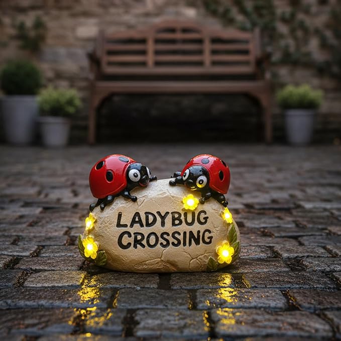 Solar Ladybug Garden Statues 4.7" Resin Ladybug Solar Lights Waterproof Outdoor Yard Patio Lawn Decor House Warming Birthday Gifts for Women Mom Wife Grandma Sister
